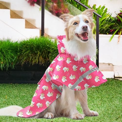 NACOCO Large Dog Raincoat Adjustable - Pet Water Proof Clothes Lightweight Rain Jacket Poncho Hoodies with Strip Reflective Pink (XXXL, Pink Unic) - Thumbnail 4