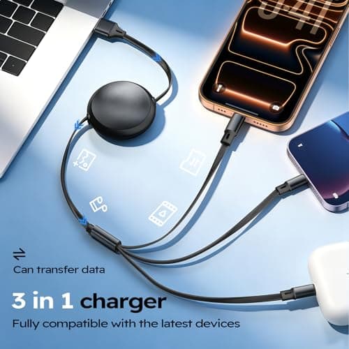 Retractable Multi Charging Cable, 3 in 1 Multiple Charger Cord, Retractable Car Charger Cable with Type C/L/Micro USB Ports for iPhone 17 16 15 14 Pro/ Galaxy S25/Pad, Car Accessories for Men 4ft - Thumbnail 4