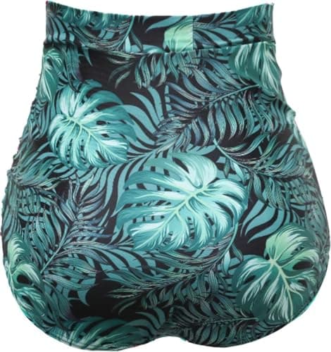 COCOPEAR Women's Ruched High Waisted Bikini Bottom Retro Vintage Swim Short Tankinis Floral 96 S - Thumbnail 3