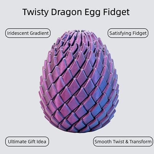 JimSeiSei 3D Printed Fidget Toy, Twisty Dragon Eggs, Spiral Slippery Egg Fidget Toy, Stress Relief Sensory Desk Toy for Adults and ADHD, Rotating Focus Anxiety Relief Pocket Toy (BluePurple) - Thumbnail 2