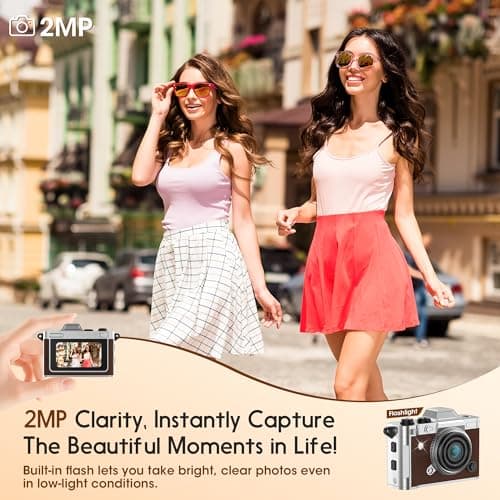Dienspeak Tiny Digital Camera, Vintage Mini Keychain Camera for Teens & Beginners, Premium Leather Portable Small Camcorder with 16GB Card, 2K HD Video Recorder for Travel and Vlogging, Brown - Thumbnail 4