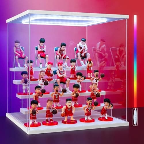 Naconmlet 5 Tier Clear Acrylic Display Case with Colorful LED Lights, Dustproof Tiered Showcase for Funko Pop, Action Figures and Collectibles (12.6"x11.4"x13.3") - Image 1