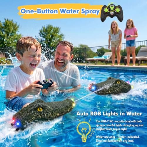 Corfela RC Alligator Boat with Water Spray & RGB Lights for Boys 4 5 6 7 8 9, 2026 Upgraded Remote Control Crocodile Head, 2 Rechargeable Batteries 45+Min, Prank Boat for Pool Lake Bathtub, Kids Gifts - Thumbnail 3