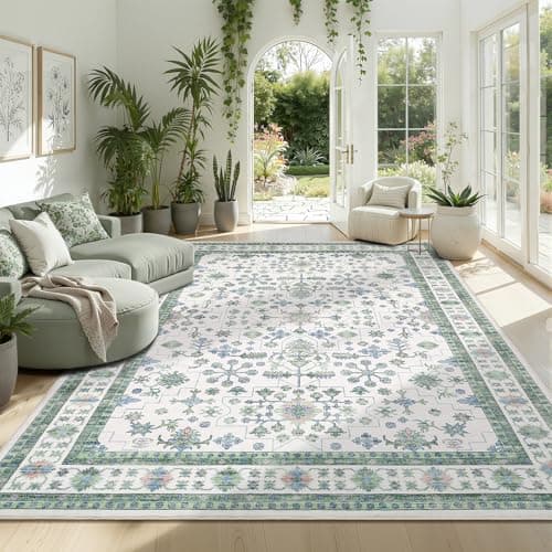 GarveeHome Sage Green Area Rugs 8x10 for Living Room, Vintage Tribal Large Washable Rug Soft Non Slip Floor Mat Carpet Indoor Thin Rug for Bedroom Dining Room Playroom Nursery