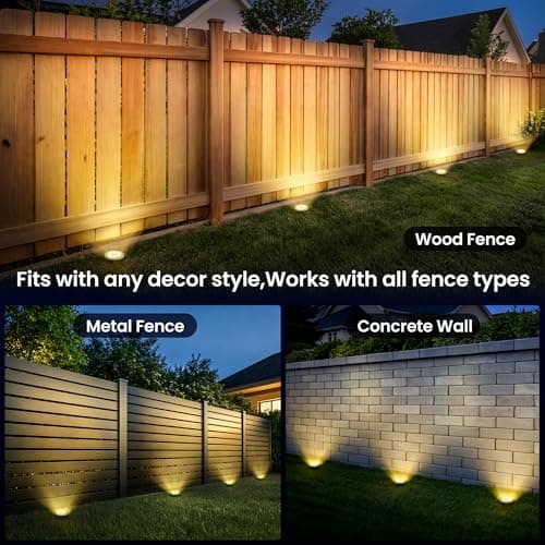GIGALUMI Solar Ground Lights - No-Drill Fence Lighting Solution, Waterproof Perimeter Lights Compatible with Wood, Metal & Concrete Fences (12 Pack Warm White) - Thumbnail 4