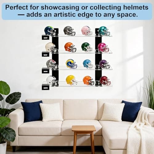 CHEPULA Wall Mount Mini Football Helmet Display Rack, Clear Acrylic Pocket Helmet Storage Stand with Hardware, Ideal Gift for Sports Fans, 11.81" x 10.6" x 2.83"(Clear) - Thumbnail 5