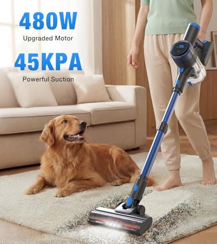 Cordless Vacuum Cleaner, 480W/45Kpa Vacuum Cleaners for Home, Self-Standing Stick Vacuum with LED Display, Anti-Tangle & Wall Mount Charging, 8 in 1 Lightweight Vacuum for Hard Floors Carpet Pet Hair - Thumbnail 2