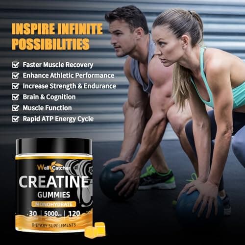 Wellcatcher Creatine Monohydrate Gummies for Men Women: Lab Tested Creatine 5000mg Supplement Sugar Free Chewable for Muscle Growth Recovery Preworkout Energy Orange Flavor 120ct - Thumbnail 2