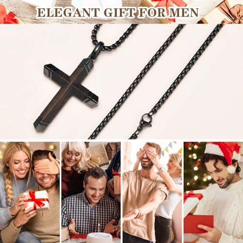 Wooden Cross Necklace for Men-Hawaiian Real Handmade Ebony Wood Cross Pendant Necklace Stainless Steel Chain, Mens Brown Cross Necklaces Koa Wood Jewelry Christian Baptism Crucifix Pendant for Men - Thumbnail 6