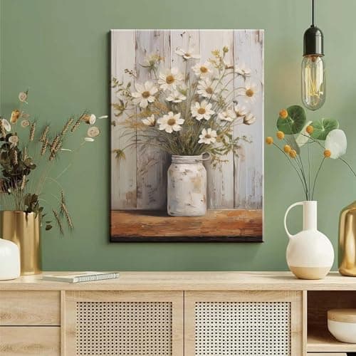 Rustic Farmhouse Daisy Canvas Wall Art Vintage Country Floral Wall Decor Picture Modern Flower Poster Print for Living Room Bedroom Bathroom Decoration 12x16in - Thumbnail 6