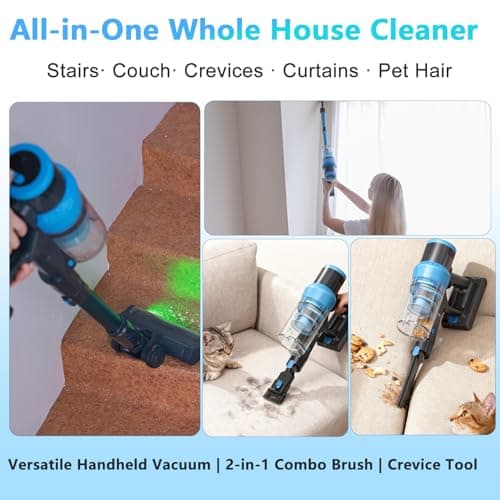 Cordless Stick Vacuum Cleaner: 45kPa Powerful Suction & 60Min Runtime, Self-Standing with Green Light & Anti-Tangle Brush, Rechargeable Lightweight Vacuum for Home Pet Hair on Carpets and Hard Floors - Thumbnail 6