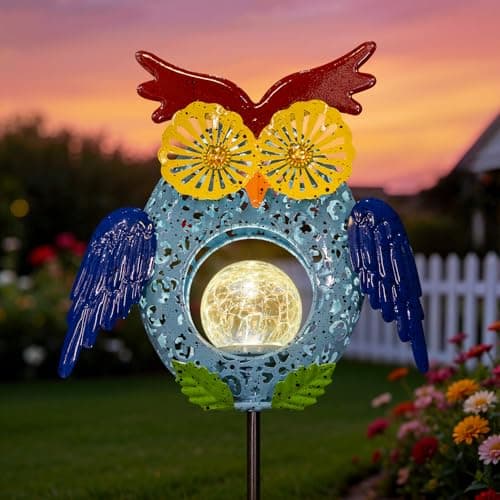 Go2garden Solar Owl Garden Gifts Lights Outdoor, 3D Waterproof Colorful Yard Art Decor with Stakes for Pathway Sidewalk Ornaments, Birthday Garden Gifts for Mom Women(1Pack) - Image 1