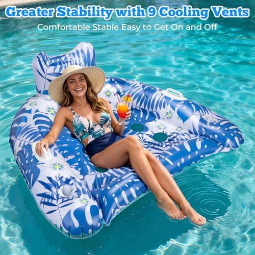 Ornnut XL Pool Floats, 3 Pack Inflatable Pool Floats Adult & Kids, Heavy Duty Pool Floats Chair with Cupholders & 2 Handles, Summer Pool Float Lounger Pool Floaties for Lakes Beach River Water Party - Thumbnail 5