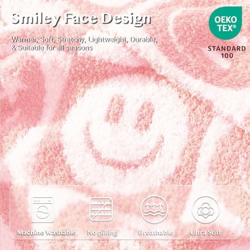 WRENSONGE Checkered Throw Blanket Blossom Smiling Face Soft Cozy Fluffy Warm Hand Made Throw Blankets for Couch, Sofa, Chair, Bed, Camping, Picnic, Travel Lightweight Bed Blanket - 50"*60" - Thumbnail 4