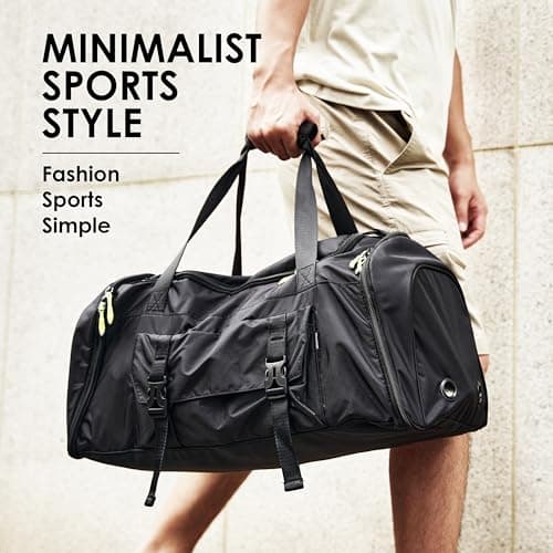 MOYSOON Small Gym Bag for Men & Women - Duffle Bag with Shoe Compartment, Multiple Pockets, Wet/Dry Compartment | Perfect for Travel, Fitness, Workout, Sports (Black) - Thumbnail 4