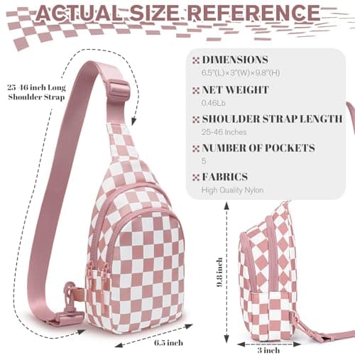 WOOMADA Checkered Women's Sling Bag - Stylish Small Backpack Crossbody Chest Bag & Fanny Pack Purse - Thumbnail 3
