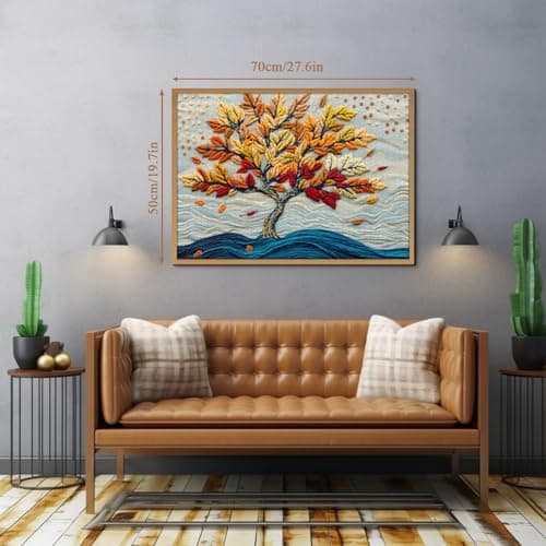 Tree of Life Puzzles for Adults 1000 Pieces, Embroidery Autumn Tree Jigsaw Puzzles, Colorful Nature Plant Difficult Challenging Puzzle as Home Decor - Thumbnail 4