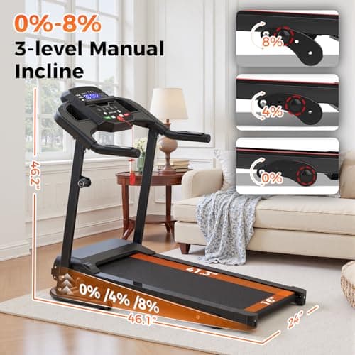 Lastforever Folding Treadmill for Home Use, 2.5HP Quiet Motor, 0.5–7.5 MPH with 8% Manual Incline, Compact Electric Treadmill with LED Display, 300 LBS Capacity, Cup Holder & Safety Key - Thumbnail 6