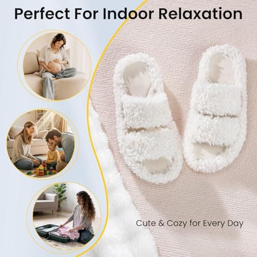 BOVTY Women's Fuzzy Open-toe Bowknot & Double-Strap Slippers, Memory Foam Non-Slip Indoor House Slides - Thumbnail 6