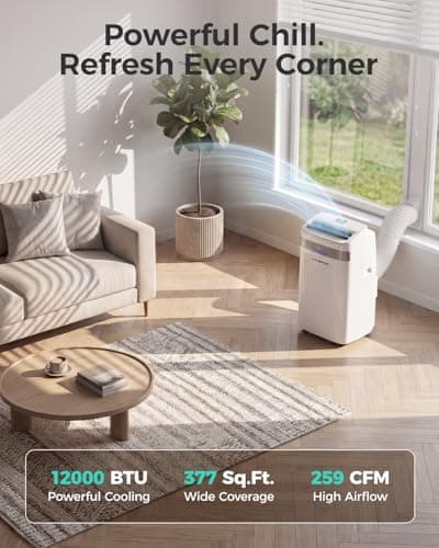 HAUSHOF 12000 BTU Portable Air Conditioners, Portable AC with Cool, Fan, Dry & Sleep Mode, AC Unit Portable with 35°-70° Auto Swing, Remote Control,24H Timer, Window Kit & Exhaust Hose Sleeve Included - Thumbnail 2