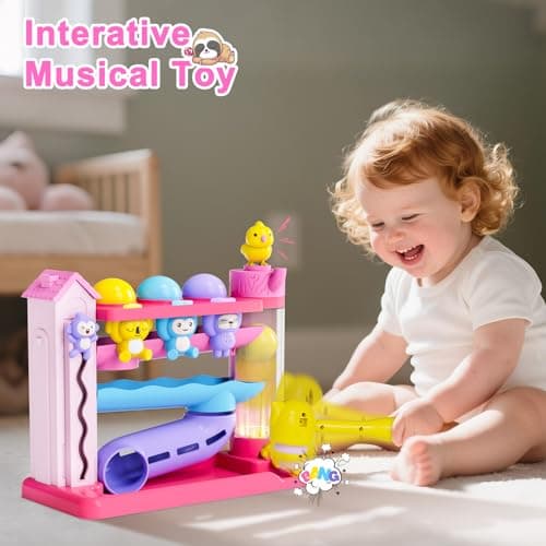 VOILBTOY Musical Toy for 1-2 Year Old Girls,Educational Baby Toys 12-18 Months,Ball Drop Toy with English & Spanish,Fine Motor Toys for Toddlers 1-3,Birthday Gift for 1+ Year Old Girl (Pink) - Thumbnail 4