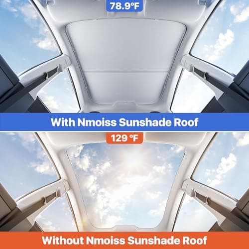 Nmoiss Tesla Model Y Juniper 2025-2026 Sunshade Roof [Never Sag, UPF50+ 99% UV Block] Ice Crystal Cooling Sun Shade with Reinforced Fixing Clips, Reduce Heat & Save EV Battery, Easy Install Sunroof - Thumbnail 2