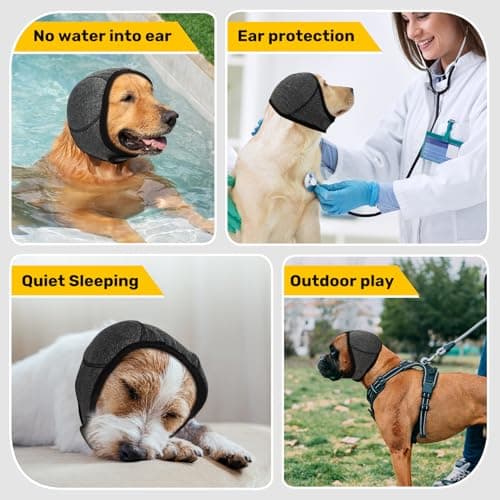 Dog Ear Muffs Noise Protection, Wraps Cover for Dogs Bath Grooming, Adjustable Dog Calming Hoodie Hematoma Anxiety Firework Thunder, Waterproof Dogs Shower Cap Drying Swimming Bathing (LG) - Thumbnail 4