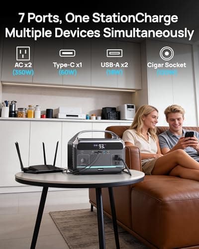 Portable Power Station, 288Wh (90,000mAh) LiFePO4 Battery, 350W (600W Peak) Power Bank with AC Outlet, Mini Solar Generator 7-Port Design, 2.1Hrs Fast Charing for Emergency, Hurricane (Solar Optional) - Thumbnail 3