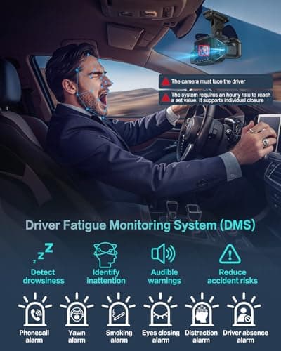 AI Dash Cam Front Rear Inside, 4 Channel 3k+1080P*3 Dashcam with Smart Driving Monitor System, 360° View Car Cameras 5GHz Wi-Fi GPS, Camera for Car Night Vision 128GB SD Card, 24H Parking Mode N700Pro - Thumbnail 4