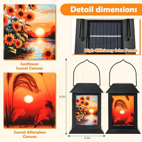 Outdoor Waterproof Solar Garden Lanterns, 2 Pack Sunflower LED Solar Lights Hanging for Patio Yard Pathway, Dusk to Dawn Solar Powered Decorative Lanterns - Thumbnail 2