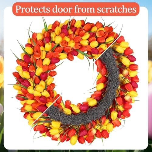 Tulip Wreath Spring Wreaths for Front Door Zmtyykh Artificial Floral Door Wreath for Valentine’s Day Easter Summer Decor for Outdoor Indoor Window Wall Front Porch Farmhouse Home 22" Red Orange Yellow - Thumbnail 3