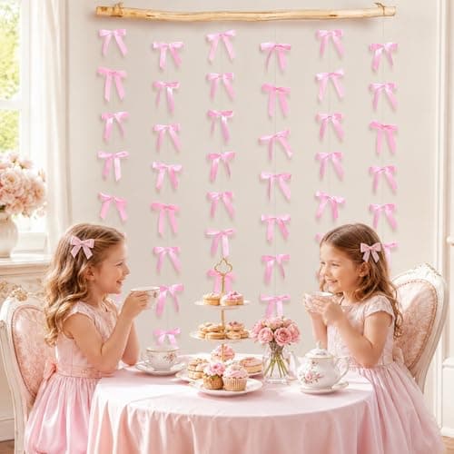 Pink Bow Garland Banner for Coquette Birthday Bachelorette Party Decorations Gift (6, Pink) - Thumbnail 3