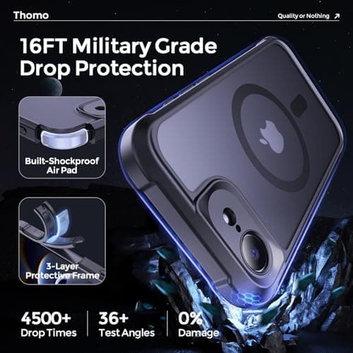 Thomo Magnetic for iPhone 17e Case/iPhone 16e Case, [Full Camera Protection] [Compatible with Magsafe] Military-Grade Shockproof, Anti-Fingerprint Translucent Matte Phone Case,Black - Thumbnail 5
