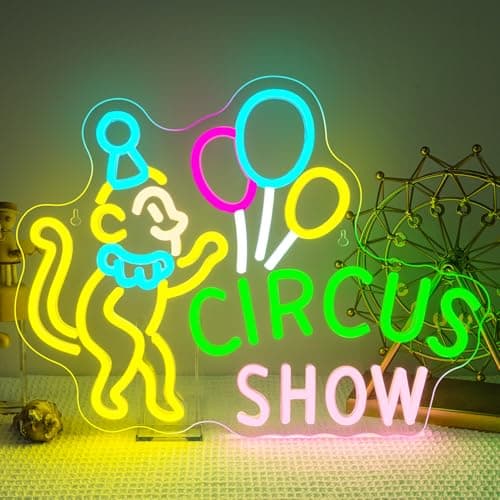 Lucunstar Monkey Neon Sign LED Circus Sign with Clown and Balloons for Theme Park LED Carnival Decor for Play Restaurant College Room Neon Light Animal Gifts for Circus Fans Teens - Image 1