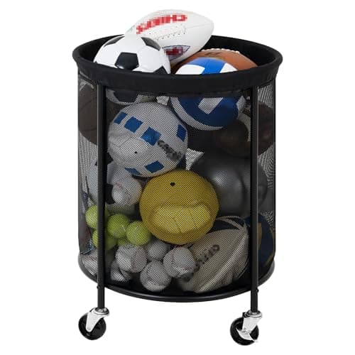 StorageWorks Ball Storage Cart, 200L Rolling Sports Storage, Ball Organizer with Wheels, Garage Sports Equipment Organizer for Basketball, Football, Volleyball
