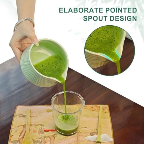 Matcha Whisk Set, Matcha Bowl with Spout, Tea Brush Stand, Stainless Steel Sifter, Matcha Whisk Holder - 8 Pcs Green Matcha Kit Set for Matcha Lover Ideal Holiday Gift, Tea Making Tools - Thumbnail 6