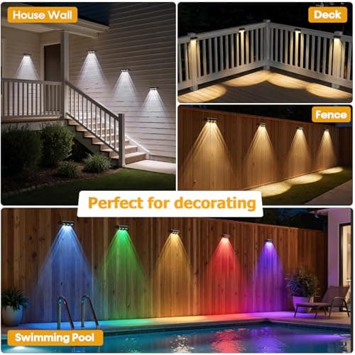 NIORSUN Solar Fence Lights,8 Pack Solars Deck Light,RGB Color,Outdoor Bulb Waterproof Led IP65,Power Patio Lamp with Lenses for Outside/Backyard/Railing/Yard(Black) - Thumbnail 6