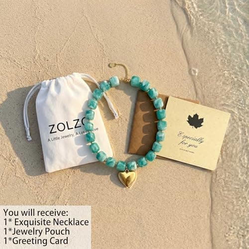 ZOLZO Chunky Heart Necklace, Colorful Resin Necklace, Heart Statement Necklace Trendy, Summer Vacation for Women, Birthday, Mothers Day (Lake Blue) - Thumbnail 6