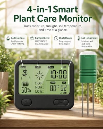 Soil Moisture Meter for Plants, 12-Zone Wireless Plant Water Meter, Soil Thermometer and Light Sensor, 4-in-1 TDR Tester, 230ft Range, IPX5 Waterproof for Indoor Outdoor Garden Lawn (Display+4 Sensor) - Thumbnail 2