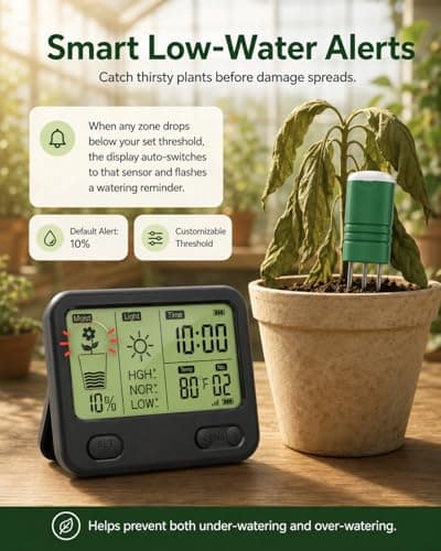 Soil Moisture Meter for Plants, 12-Zone Wireless Plant Water Meter, Soil Thermometer and Light Sensor, 4-in-1 TDR Tester, 230ft Range, IPX5 Waterproof for Indoor Outdoor Garden Lawn (Display+4 Sensor) - Thumbnail 4
