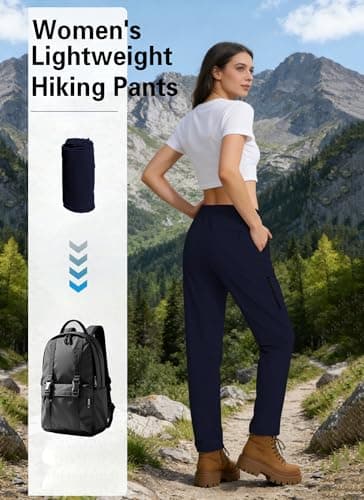 Hiking Pants Women Water Resistant UPF 50 Lightweight Quick Dry Cargo Travel Pants with 5 Zipper Pockets QYY25038 Navy Blue XXL - Thumbnail 5