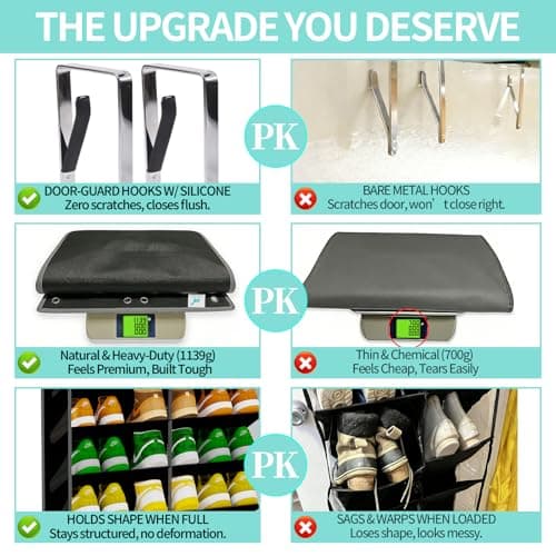 Heavy-Duty, over the door shoe organizer, Extra-Wide Large, shoe organizer, Holds 30 Pairs & Supports 100lbs, shoe rack, with Reinforced Grommets & Bamboo Rods, Fits Men's Size 12 & Boots, Black - Thumbnail 4