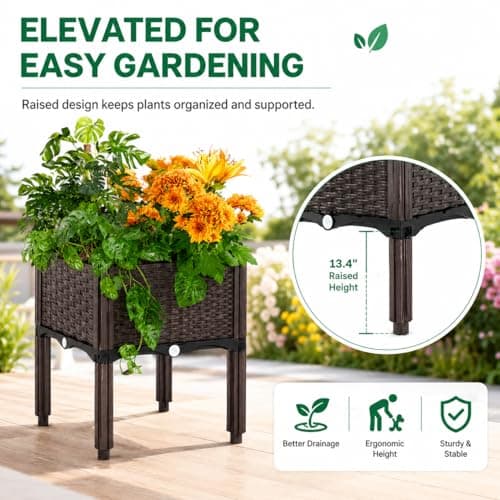 SUPCLUB 4 Sets Raised Garden Bed with Legs 63x15.8x14.6in Patio Elevated Flower Bed Plant Vegetable Boxes Stand for Indoor Outdoor Plant Fence Balcony Yard - Thumbnail 5