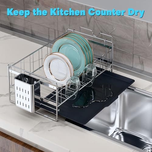 Azevix Large Dish Drying Rack, Expandable Dish Rack, 304 Stainless Steel Dish Racks for Kitchen Counter, Multifunctional Dish Drainers with Utensil Holder & Cutting Board Holder - Thumbnail 5