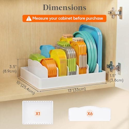 Lifewit Kitchen Cabinet Organizer for Food Contanier Lid, Lid Holder with 6 Adjustable Dividers & 7 Sections for Pantry Organizers and Storage, Home Drawer Organization, Large, 13" x 10" - Thumbnail 3