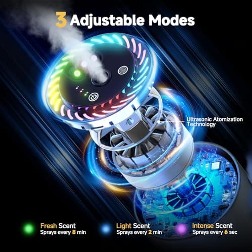 Smart Car Air Freshener with Star Light & 100ml Diffusers Oil Refills, Auto On/Off Aroma Diffuser, 3 Adjustable Mist Modes Rechargeable Aromatizante para Carro - Car Diffuser（Cologne+Ocean） - Thumbnail 4