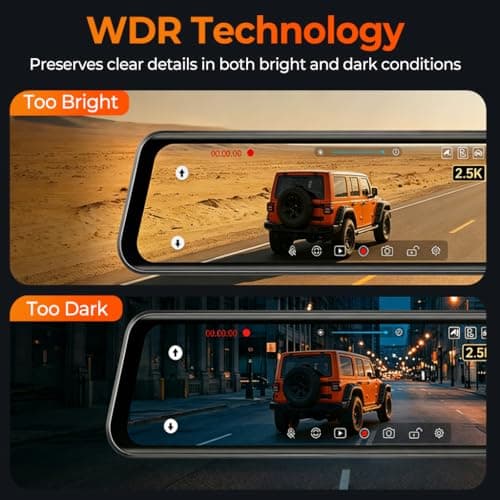 LINGDU 12" Mirror Dash Cam, 4K UHD Front and 2.5K Rear View Dash Camera for Car, with ADAS BSD LCA Smart Mode, GPS, G-Sensor, Loop Recording, Parking Monitor, Voice Control, 5.8GHz WiFi - Thumbnail 5