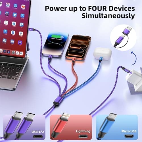 Firsting 4 in 2 USB C Multi Charging Cable, Travel Phone Charging Cords [2 Pack, 5FT] for Multiple Devices with 2 Type-C, IP and Micro USB Cable, Charger Cord Type C for iPhone 17-8, Android, Pad - Thumbnail 2