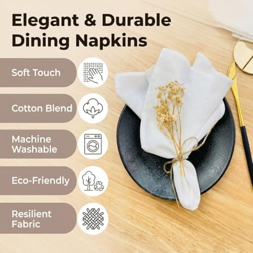 Plobeca Cloth Napkins Set of 12,18x18 Inches White Cotton Blend Napkins Cloth Washable and Reusable for Dinner,Parties,Wedding - Thumbnail 4