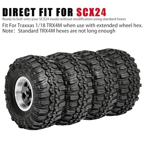 RcThjia 1.0 Beadlock Wheel Soft Tire Set RC Upgrade Part for Traxxas 1/18 TRX4M 1/24 RC Crawlers car Axial SCX24 FMS FCX24 Gladiator Bronco C10 JLU Deadbolt B17 Upgrade.(4Pcs/Set) - Thumbnail 4